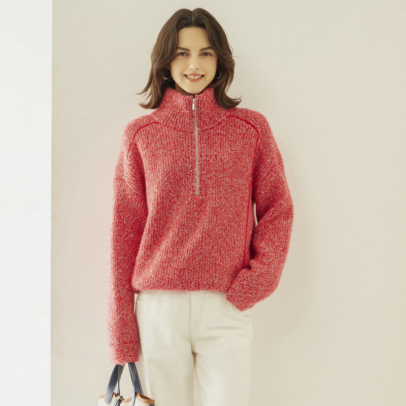 Half-open Collar Cashmere Sweater