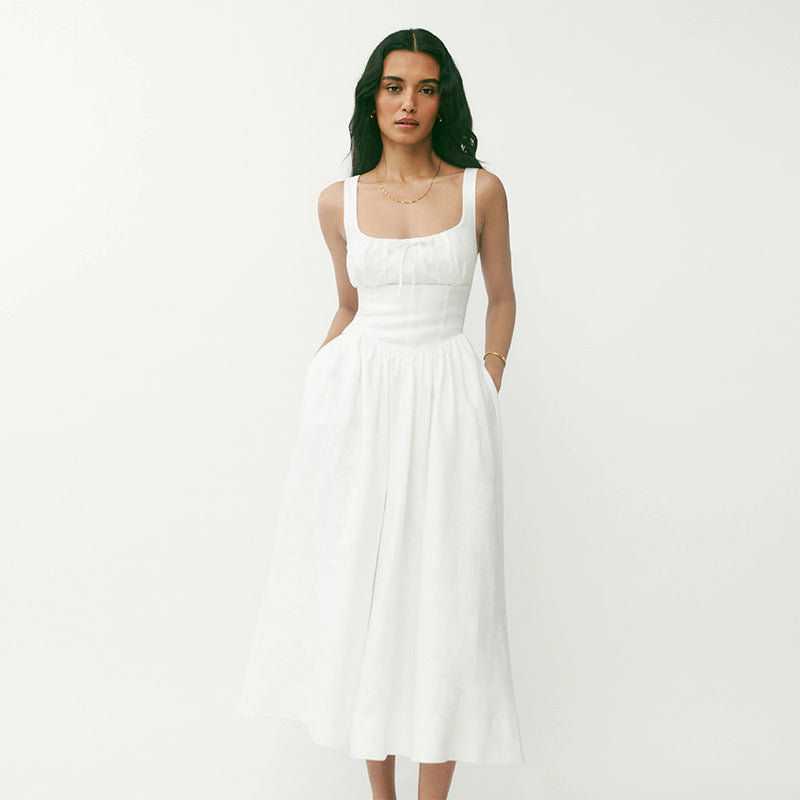 Linen White French Dress