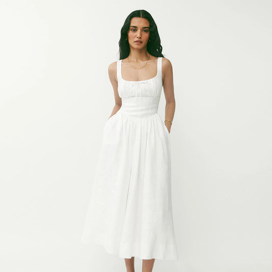 Linen White French Dress