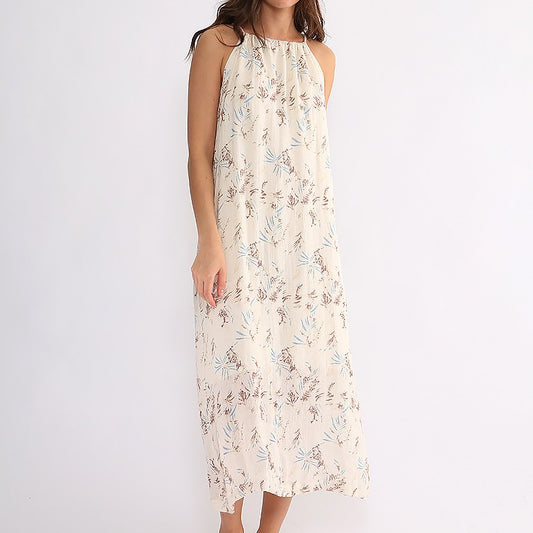 Cotton And Linen Lace-up Dress