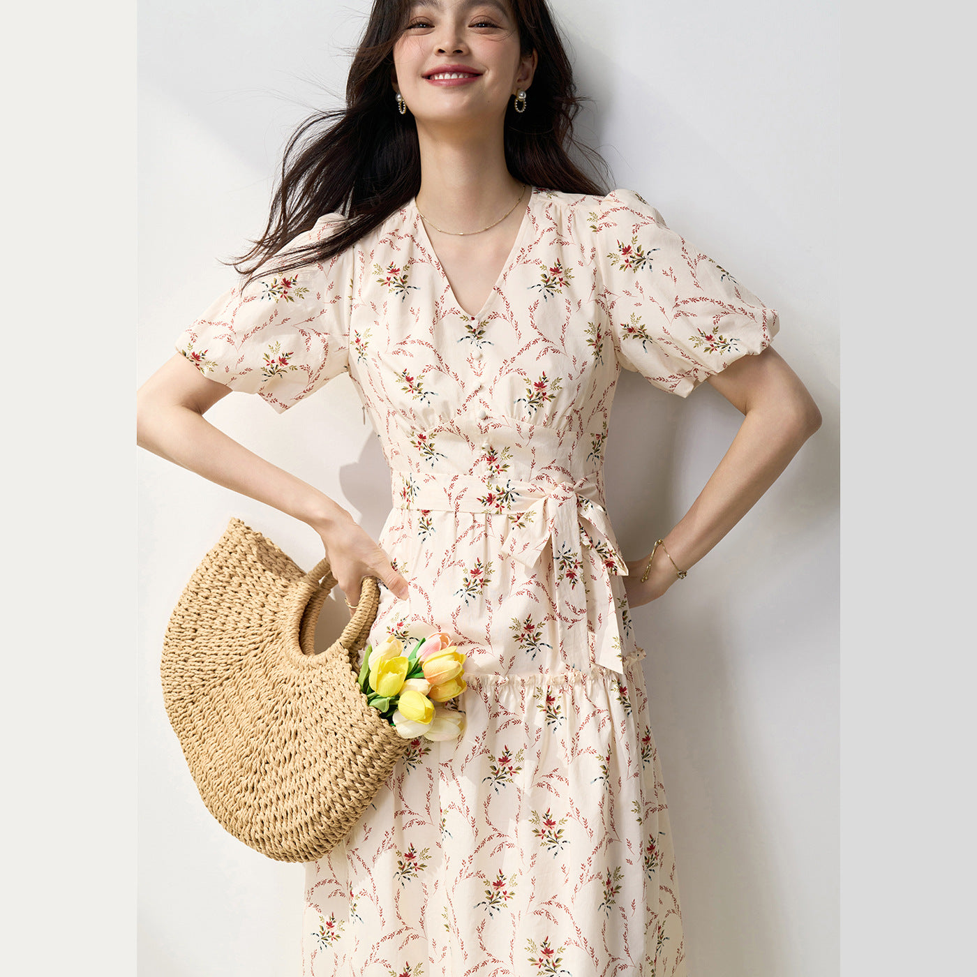 Puff Sleeve Pure Cotton Dress