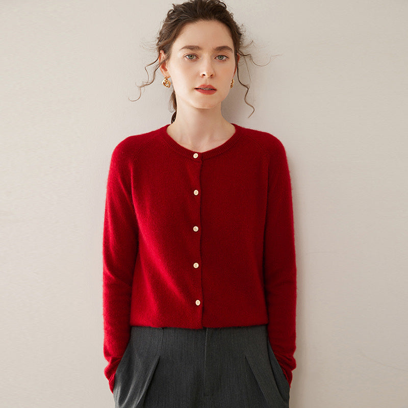 Pure Cashmere Thin Raglan Solid Color Loose Knitted Coat