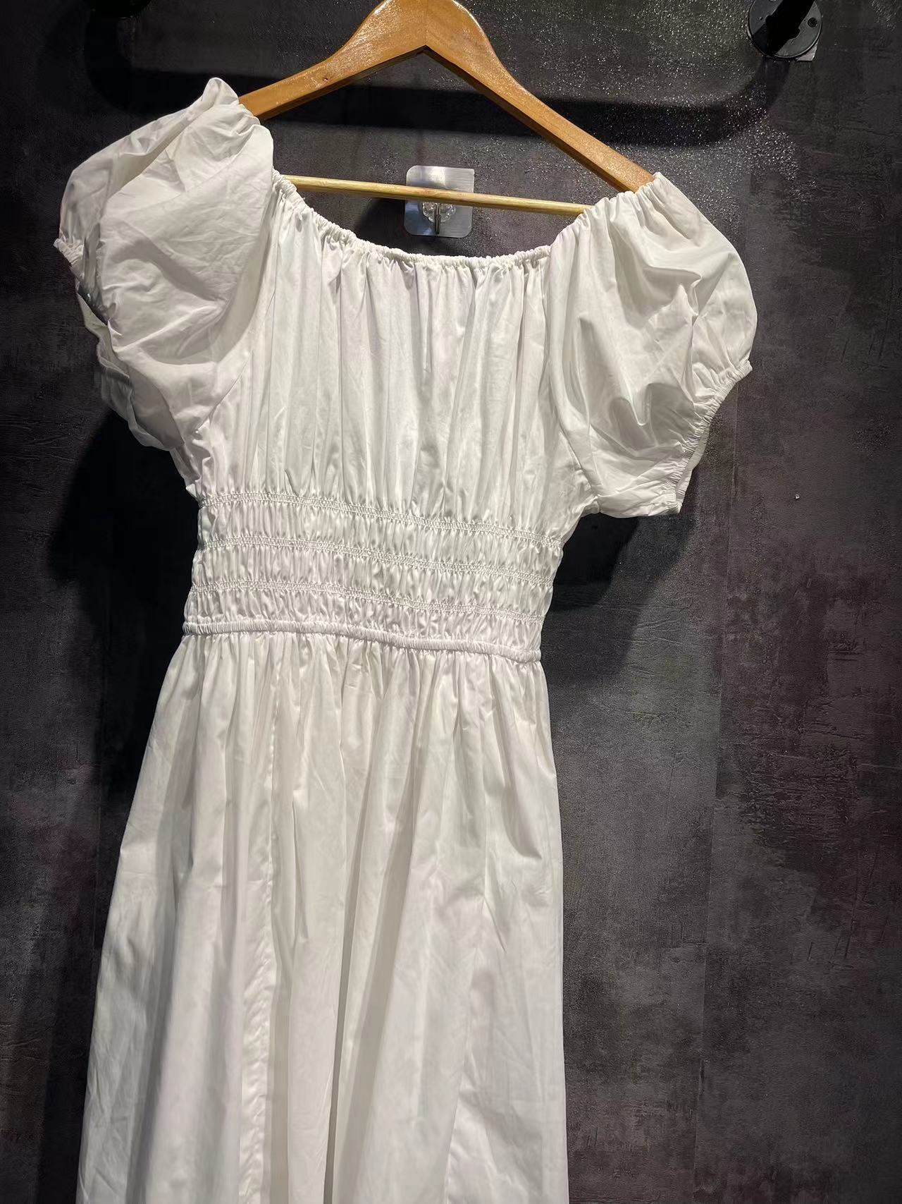 Cotton Puff Sleeve Lace-up Dress