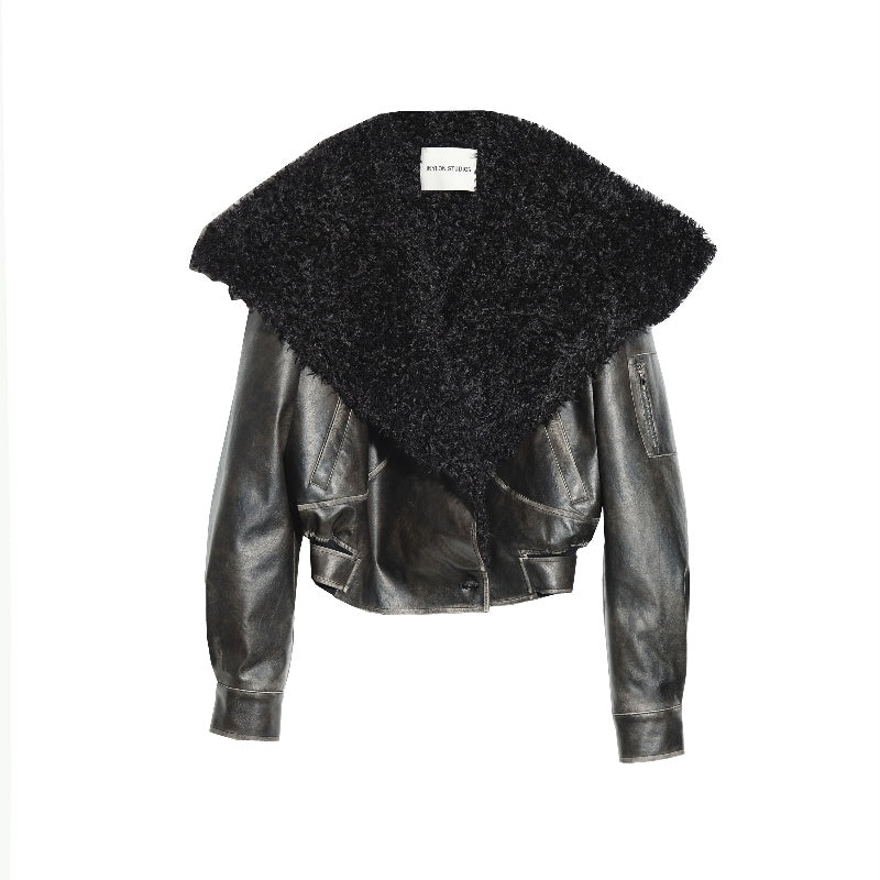 Big Fur Collar Leather Jacket