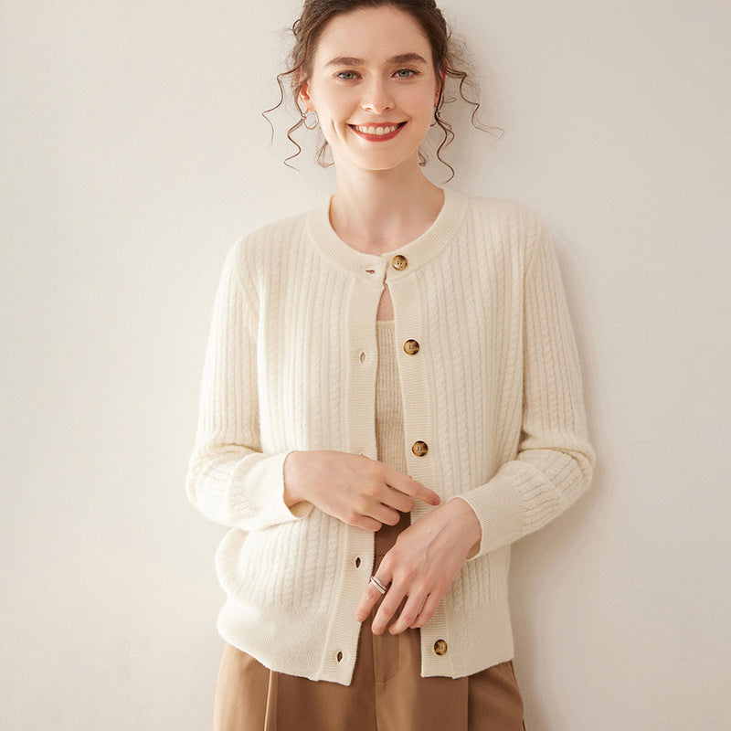 Round Neck Cashmere Knitted Cardigan