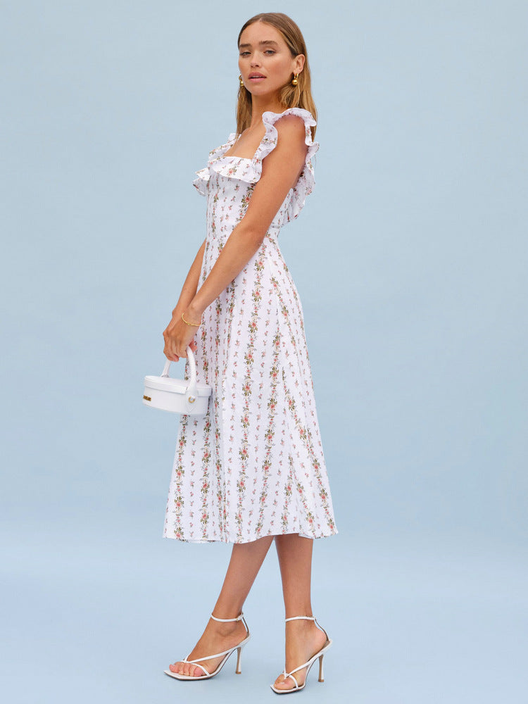 Linen Sleeveless Floral Dress