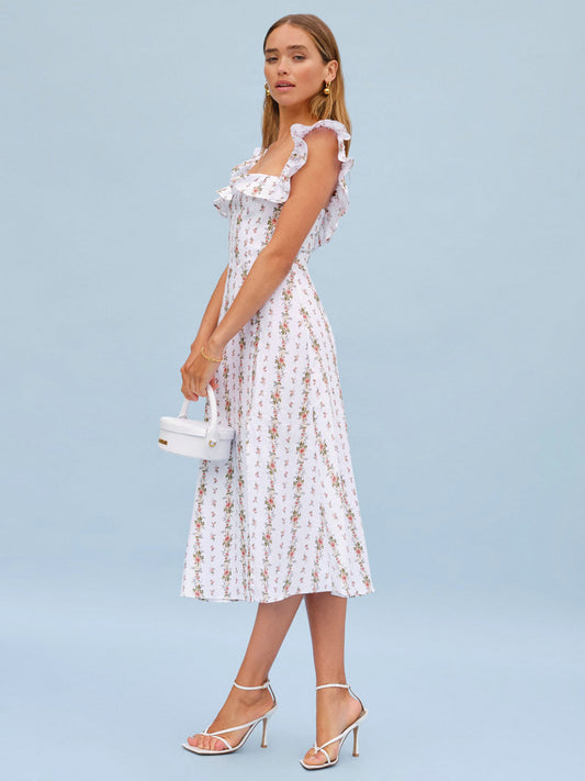 Linen Sleeveless Floral Dress