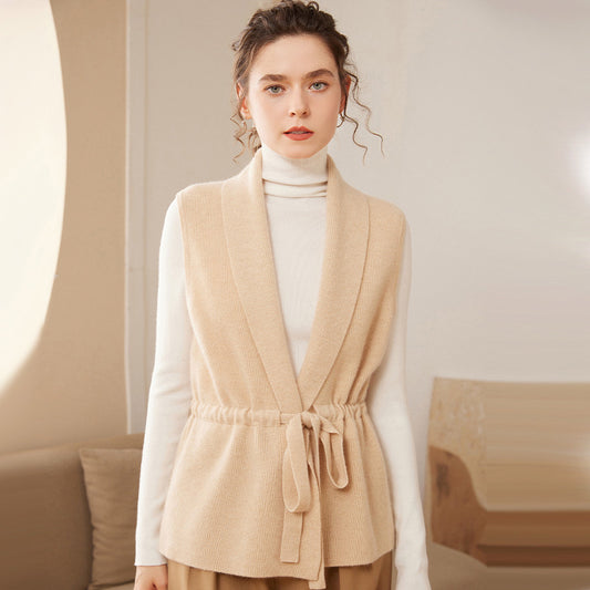 Waist-tight Knitted Sleeveless Vest Cardigan