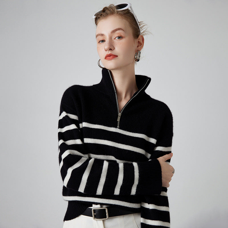 Cashmere Striped Turtleneck Sweater