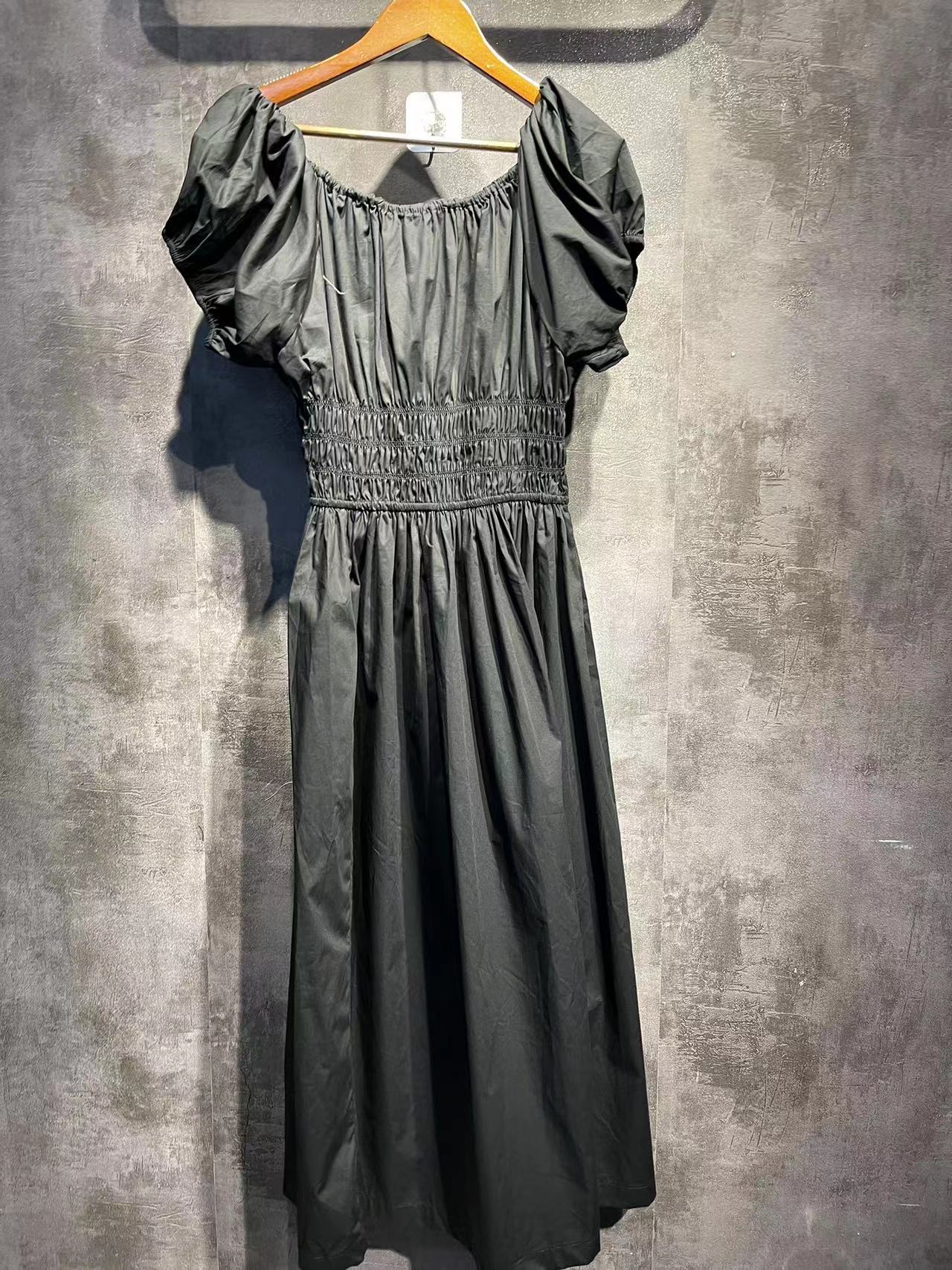 Cotton Puff Sleeve Lace-up Dress