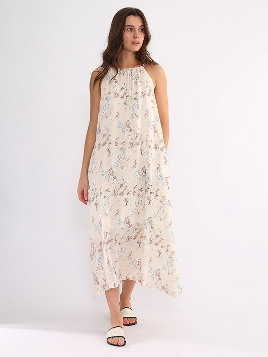 Cotton And Linen Lace-up Dress